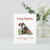 黒猫おもしろいとクリスマスのライトクリスマス シーズンポストカード (スタンド正面)