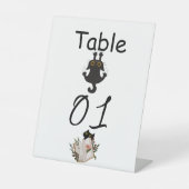 黒猫おもしろいと本の赤ちゃんシャワーのテーブル番号 台座サイン (正面)