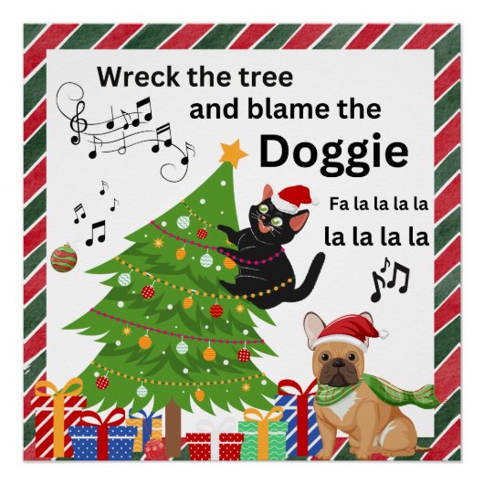 黒猫おもしろいと犬のクリスマス ポスター (正面)