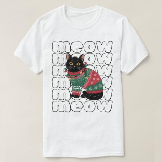 黒猫おもしろいのクリスマス Tシャツ (デザイン正面)
