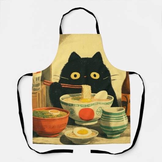 黒猫おもしろいの食べラーメン エプロン (正面)