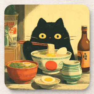 黒猫おもしろいの食べラーメン コースター