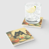 黒猫おもしろいの食べラーメン ストーンコースター (横)