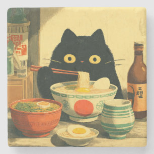 黒猫おもしろいの食べラーメン ストーンコースター