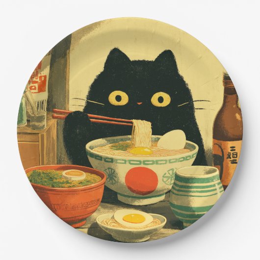 黒猫おもしろいの食べラーメン ペーパープレート (正面)