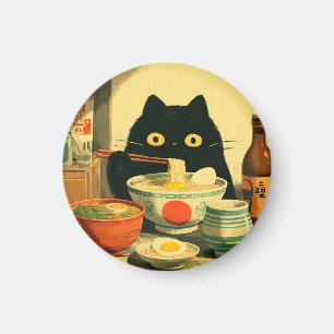 黒猫おもしろいの食べラーメン マグネット