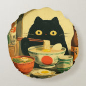 黒猫おもしろいの食べラーメン ラウンドクッション (裏面)