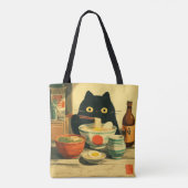 黒猫おもしろいの食べラーメン | 日本のヴィンテージ トートバッグ (裏面)