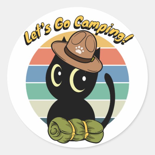 黒猫おもしろいはキャンプに行きたい ラウンドシール (正面)