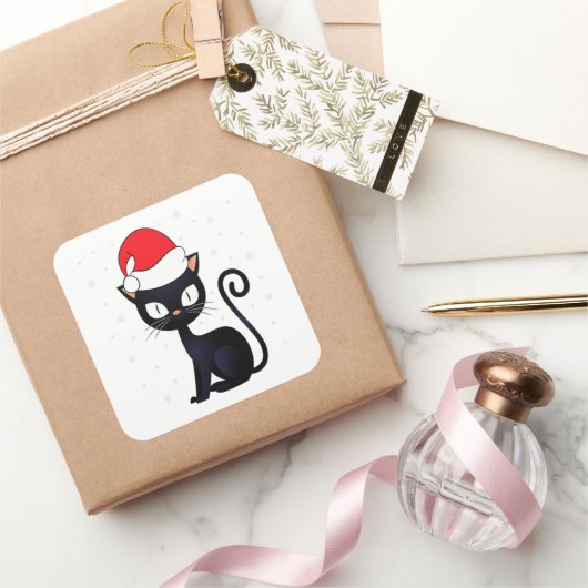 黒猫おもしろいクリスマススノーフレーク猫好き スクエアシール (ギフト)