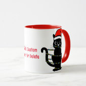 黒猫おもしろいクリスマスライトサンタハット マグカップ (正面右)