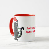 黒猫おもしろいクリスマスライトサンタハット マグカップ (正面左)