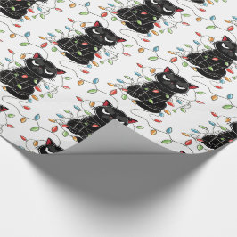 黒猫おもしろいクリスマスライトラッピング紙 ラッピングペーパー