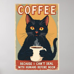 黒猫おもしろいコーヒーアート ポスター