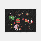 黒猫おもしろいサンタハットクリスマスツリーメリーCh フリースブランケット (正面(横))