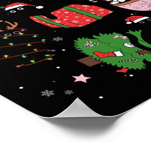 黒猫おもしろいサンタハットクリスマスツリーメリーCh ポスター (角)