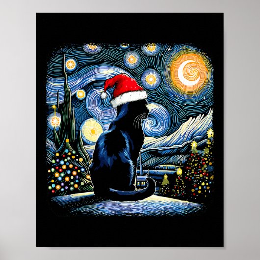 黒猫おもしろいサンタハットクリスマスナイトメリーCh ポスター (正面)