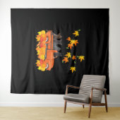 黒猫おもしろいトラック秋カボチャもみじ葉 タペストリー (インサイチュ(横))