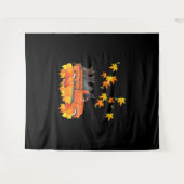 黒猫おもしろいトラック秋カボチャもみじ葉 タペストリー (正面(横))