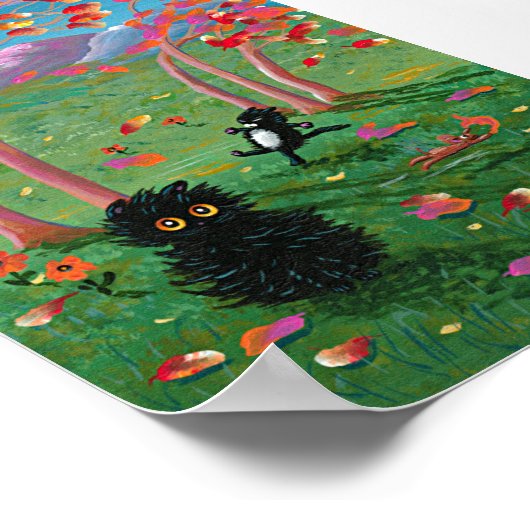 黒猫おもしろいネズミの木々の創造 ポスター (角)