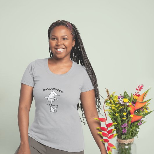 黒猫おもしろいハローウィンパーティ女Tシャツ Tシャツ