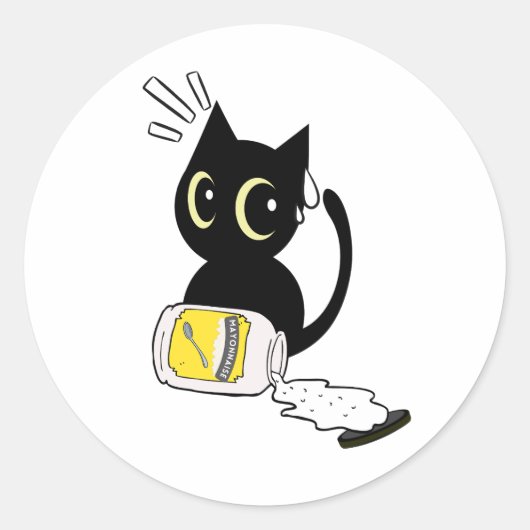 黒猫おもしろいマヨネーズ ラウンドシール (正面)