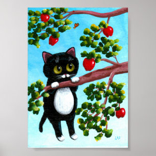黒猫おもしろいリンゴの木の作成 ポスター