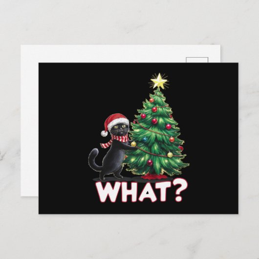 黒猫おもしろい何クリスマスクリスマスツリー シーズンポストカード (正面/裏面)