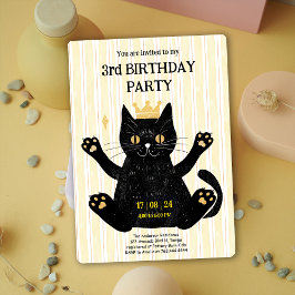 黒猫おもしろい誕生パーティーのご招待 招待状