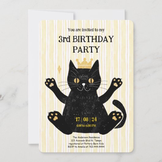 黒猫おもしろい誕生パーティーのご招待 招待状 (正面)