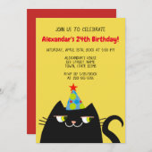 黒猫おもしろい誕生会 招待状 (正面/裏面)