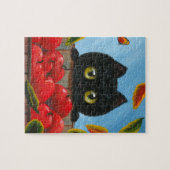 黒猫おもしろい赤りんごクリエイションアート ジグソーパズル (横)