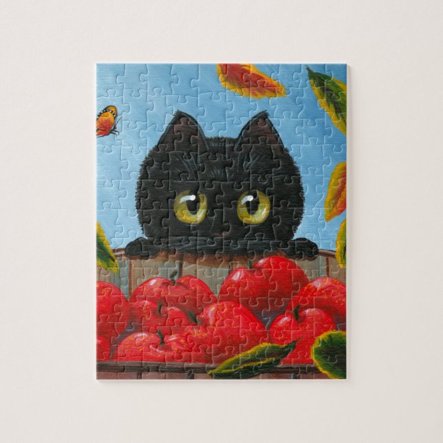 黒猫おもしろい赤りんごクリエイションアート ジグソーパズル (縦)