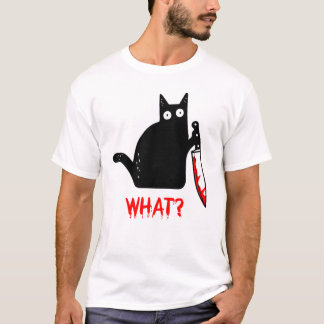 黒猫おもしろいWHAT殺意のある猫保持ナイフ4 Tシャツ