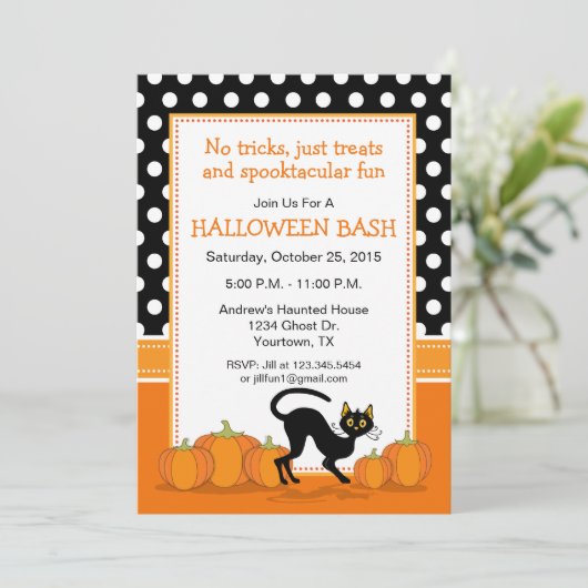 黒猫およびカボチャハローウィンパーティの招待状 招待状 (スタンド正面)