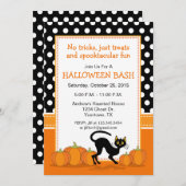 黒猫およびカボチャハローウィンパーティの招待状 招待状 (正面/裏面)