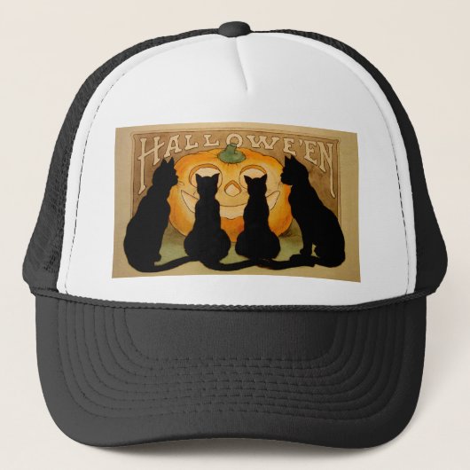 黒猫およびジャックO'Lantern キャップ (正面)