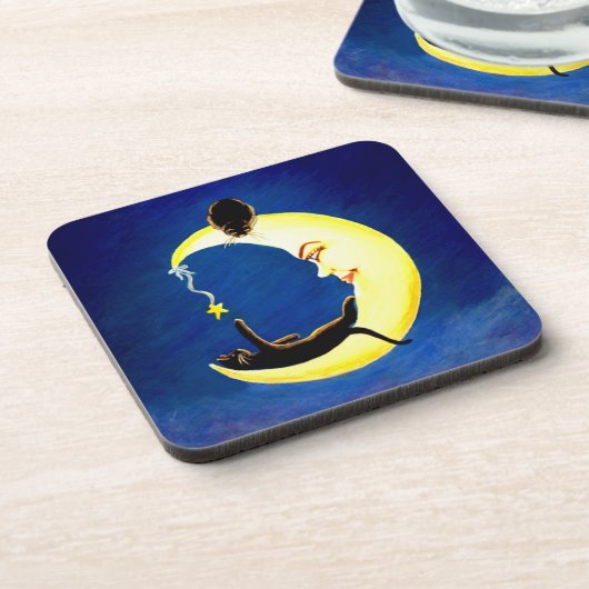 黒猫および月によって栓をされるコースターセット コースター (左側)