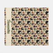 黒猫お洒落とハロウィーンのカボチャ フリースブランケット (正面(横))