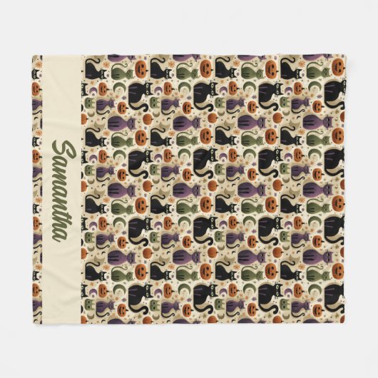 黒猫お洒落とハロウィーンのカボチャ フリースブランケット (正面(横))