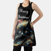 黒猫お洒落サンタ・クリスマスハット季節 エプロン (インサイチュ)