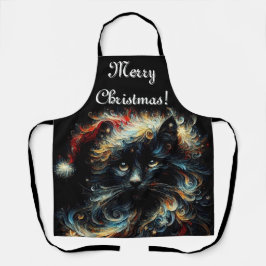 黒猫お洒落サンタ・クリスマスハット季節 エプロン