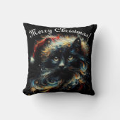 黒猫お洒落サンタ・クリスマスハット季節 クッション (正面)