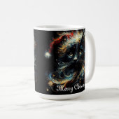 黒猫お洒落サンタ・クリスマスハット季節 コーヒーマグカップ (正面右)