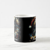 黒猫お洒落サンタ・クリスマスハット季節 コーヒーマグカップ (中央)