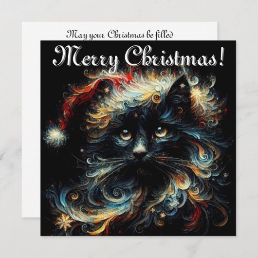 黒猫お洒落サンタ・クリスマスハット季節 シーズンカード (正面/裏面)
