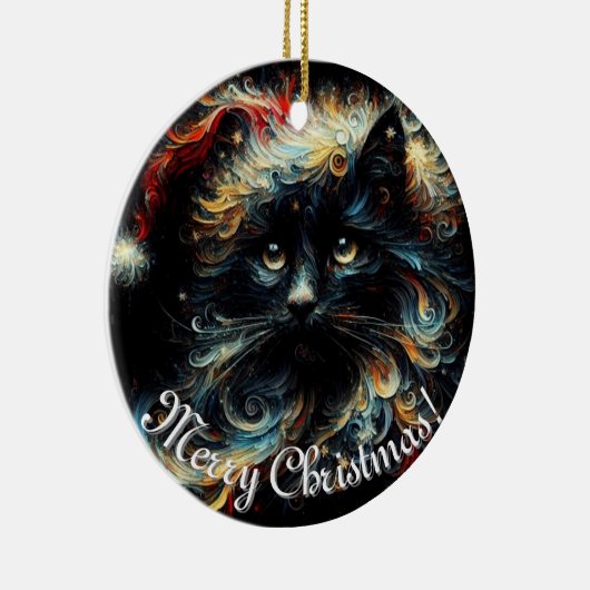 黒猫お洒落サンタ・クリスマスハット季節 セラミックオーナメント (右)