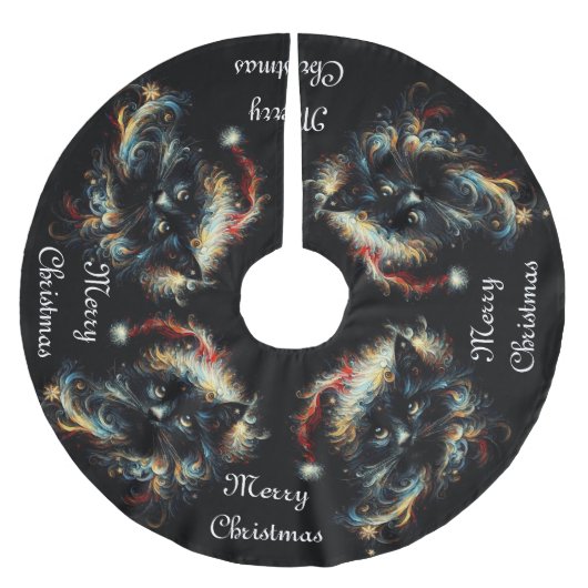 黒猫お洒落サンタ・クリスマスハット季節 ブラッシュドポリエステルツリースカート (正面)