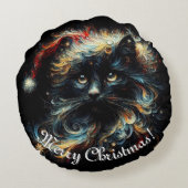 黒猫お洒落サンタ・クリスマスハット季節 ラウンドクッション (裏面)