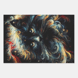 黒猫お洒落サンタ・クリスマスハット季節 ラッピングペーパーシート